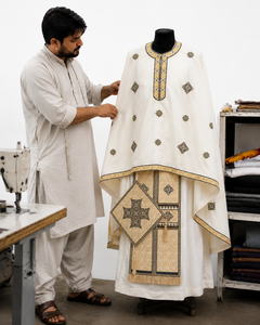 Ensemble de vêtements de prêtre orthodoxe brodés sur mesure, design croix or blanc, qualité supérieure, unisexe adulte, vêtements religieux ShineWays - Product Image 1