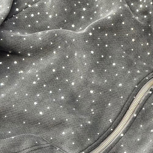 Sweat-shirt unisexe à capuche avec fermeture éclair, strass et motif à pois, coupe classique, décontracté, en coton tricoté, pour l'automne - Product Image 6