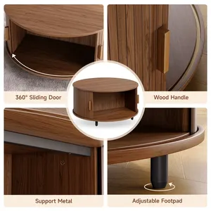 Modern Light Luxury Solid Wood Round <b>Coffee</b> <b>Table</b> With Curved Wood Design For Hotel Living Room Apartment Home Lounge - Product Image 4