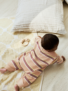 Combinaison rayée unisexe pour bébé, manches longues, col rond, tricotée, 100% coton, respirante, douce, fermeture éclair bidirectionnelle pour nourrisson et tout-petit - Product Image 4