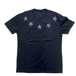 T-shirts pour hommes surdimensionnés noirs personnalisés entièrement ornés de strass, streetwear hip-hop, tee-shirt scintillant à manches courtes, t-shirt pour hommes orné de strass - Product Image 1