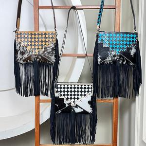 2025 Hot Selling Wholesale New Fashion Hand Tooled Checkered Leather Luxury Women's Shoulder Bag Genuine Cowhide Leather <b>Handbag</b> - Product Image 5