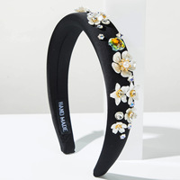 Serre-tête large tendance Alice orné de strass et de perles, motif floral bijouté pour fêtes, mariages et usage quotidien