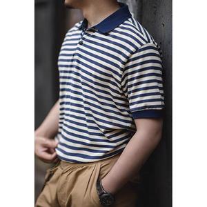 T-shirt d'été décontracté haut de gamme à rayures anti-boulochage à manches courtes pour hommes d'âge moyen - Product Image 3