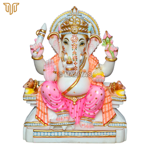 Estatua de Ganesha en Mármol Puro sobre Trono Real |   Ídolo del Dios Ganesha Hecho a Mano |   Murti de Ganpati de Mármol Premium para Templo en Casa, 12 Pulgadas - Product Image 2