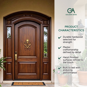 Panel de Puerta de Entrada de Madera Sólida Mediterránea con Paneles Laterales para Villas de Lujo, Fabricación Personalizada GA-38S - Product Image 2
