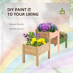 3pc rialzato in legno da giardino Box Set Design a due livelli con fori di drenaggio naturale per pianta Stand - Product Image 5