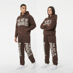 Vintage Acid Wash Printed Flare Sweatpants Hoodie <b>Set</b> Winter Pullover Distressed <b>Embroidery</b> Tracksuit Baggy 500gsm Fleece - Product Image 2