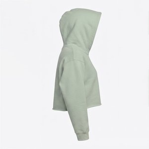 Trendiness Custom Logo Women's Light Green Cropped Hoodie Long Sleeve Casual Knitted Sweatshirt With Front Logo Autumn Wear - Product Image 4