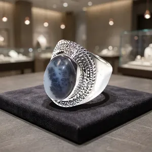 Bague en argent sterling 925 avec agate dendritique naturelle, faite à la main, style vintage bohème, bijou fantaisie avec pierre précieuse, unisexe, pour tous les jours - Product Image 3