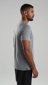 T-shirt sportif à manches courtes pour homme, col rond, coupe classique, respirant, séchage rapide, 200 grammes, en Spandex/Polyester, uni, tricoté - Product Image 2