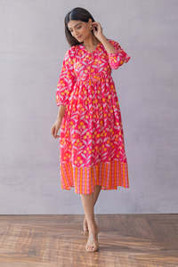 Robe maxi en coton rose et orange pour femmes - Product Image 4