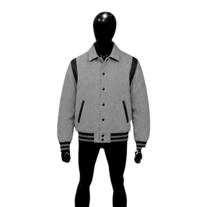 Blouson universitaire moderne gris pour homme, style universitaire, léger, col rabattu, coupe droite, automne - Product Image 1
