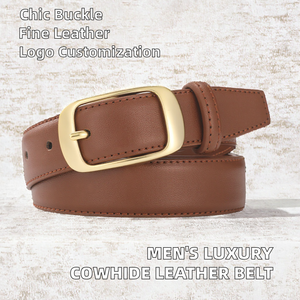 Ceinture en cuir de vachette véritable pour homme, design de luxe personnalisé, style décontracté, avec logo sur mesure et boucle ardillon en acier, pour affaires et mode. - Product Image 4