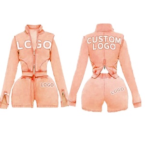 ชุดเซ็ตแทรคสูทฮิปฮอปฤดูร้อนสำหรับผู้หญิง 2 ชิ้น เสื้อแจ็คเก็ตซิป กางเกงขาสั้น ผ้าฝ้าย 100% ระบายอากาศ แห้งเร็ว เป็นมิตรกับสิ่งแวดล้อม แขนยาว - Product Image 4