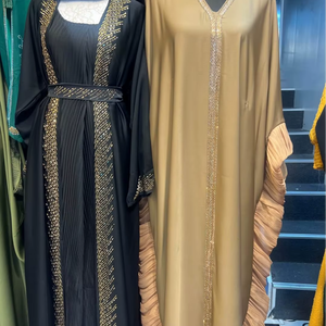 Best Selling Kaftan Abaya Handmade Turkish Floor Length Long Sleeve V Neck Polyester Regular Fit Casual Evening Party Flared - Product Image 1