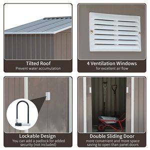 Casetta da Giardino in Metallo 7FT X 4FT per Esterni, Grigio/Bianco con Doppia Porta, Organizzatore per Attrezzi da Giardino e Patio - Product Image 6