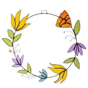 Décoration murale en vitrail en forme de couronne de fleurs sauvages, avec des fleurs colorées et des feuilles vertes délicates, pour des accents élégants dans la maison - Product Image 2