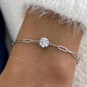 สร้อยข้อมือเพชรทรงกลมสร้างในห้องปฏิบัติการ ทองคำแท้ 14K สีเหลือง 1.00 กะรัต สร้อยข้อมือเพชรเรียบหรู ดีไซน์สวยงาม ไอเดียของขวัญวันครบรอบ - Product Image 4