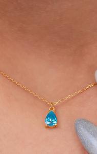 Collier en argent sterling 925 plaqué or avec pendentif en topaze bleue et gros diamant, bijoux fins pour femmes, vente en gros - Product Image 6