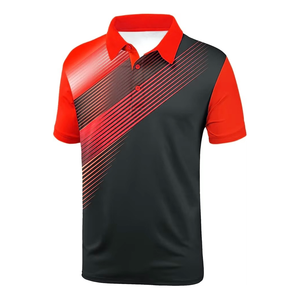 Polo de Manga Corta para Hombre, Estampado Geométrico, Secado Rápido, 100% Poliéster, Estilo Deportivo, Rojo y Negro - Product Image 1
