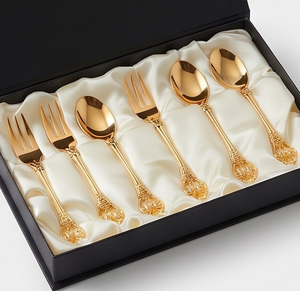 Ensemble de cuillères et fourchettes vintage en acier inoxydable plaqué or avec longues poignées, finition miroir, pour les décorations de table de mariage - Product Image 6