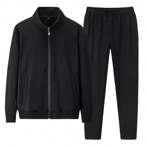 Ensemble de survêtement pour homme à col montant et fermeture éclair intégrale, veste unie et pantalon droit, 2 pièces, tenue de sport décontractée, vente en gros - Product Image 2