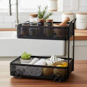 Panier de rangement en métal noir de qualité supérieure avec poignées, élégant organisateur en fil métallique pour la décoration intérieure - Product Image 1