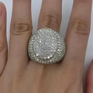 Anillo de compromiso y boda de plata de ley 925 con moissanita de corte redondo y diamantes en racimo para hombre, estilo hip hop, regalos, joyería Iced Out - Product Image 1