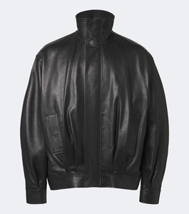 Blouson Bomber en Cuir PU Noir pour Homme, Col Montant, Fermeture Éclair, Style Moto Biker, Coupe Classique, Couleur Unie, Vêtement d'Automne - Product Image 1