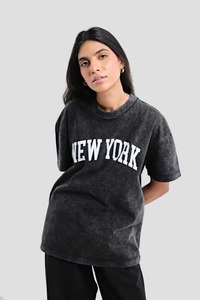 Camiseta Oversize Personalizada con Lavado Ácido, Estampado de Nueva York, Algodón Lavado Vintage, Estilo Urbano, Corte Holgado, Cuello Redondo, Manga Corta, Unisex - Product Image 6