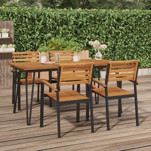 Ensemble de jardin en bois d'acacia massif avec table marron et noire, mobilier en métal thermolaqué - Product Image 1