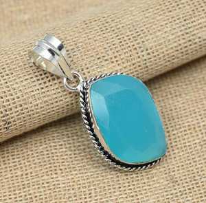 Joyería de Calcedonia Azul, Colgante de Plata de Ley 925 Hecho a Mano, Colgante de Plata Elegante, Regalo de Boda - Product Image 6