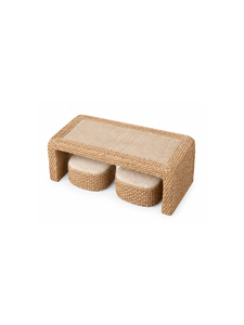 Mesa de centro moderna de ratán con dos asientos otomanos hechos a mano, estilo costero, para sala de estar, villa, apartamento o casa. - Product Image 2