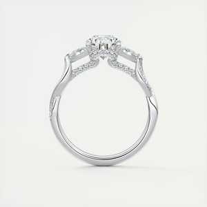 แหวนหมั้นเพชรทรงลูกแพร์ 2.75 กะรัต เพชรเลี้ยงในห้องปฏิบัติการ สามเม็ด ตัวเรือนทองคำขาว 14K ด้านข้างทรงกลม - Product Image 1