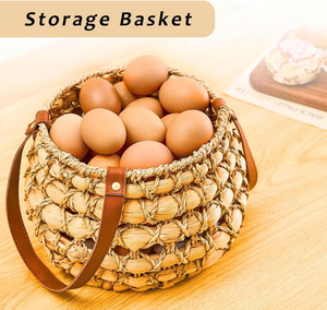 Aesthetic Artisanal Eco-Friendly Vintage Weaving Multi Functionality <b>Egg</b> Fruit Kitchen Storage Items Water Hyacinth <b>Basket</b> - Product Image 4
