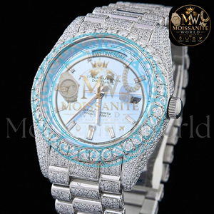 Montre Moissanite World Diamond 36 mm, cadran rond, quartz analogique, bracelet en acier inoxydable de luxe avec verre saphir et fermoir déployant - Product Image 4