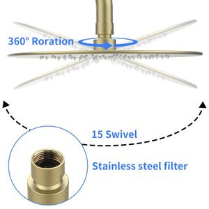 Sistema de ducha de lluvia montado en la pared de 10 pulgadas con grifo de mano, acabado en oro cepillado, juego combinado de accesorios de baño cepillados - Product Image 2