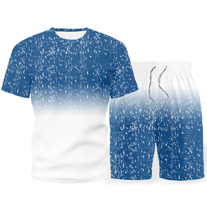 ชุดเสื้อยืดและกางเกงขาสั้นพิมพ์ลายไล่สีสำหรับผู้ชาย คอกลม แห้งเร็ว ผลิตจากโพลีเอสเตอร์ผสมสแปนเด็กซ์ เหมาะสำหรับใส่ลำลองในฤดูร้อน - Product Image 1