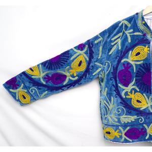 Manteau décontracté unisexe en velours brodé bohème, col mandarin, manches trois quarts, réversible, écologique, ouvert sur le devant, fait main - Product Image 5