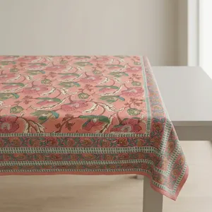 Nappe carrée en coton imprimé floral traditionnel, lavable, décoration d'intérieur, style classique, nappe imprimée au bloc - Product Image 5