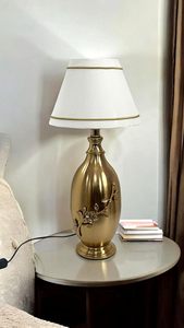 Handmade <b>Antique</b> Brass <b>Table</b> Lamp with Floral Embossed Design Fabric Lampshade <b>Bedside</b> Desk Lamp Vintage Home Decor Nightstand - Product Image 2