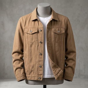 <b>Men's</b> Cotton Canvas Shirt <b>Jacket</b> Solid Color Turn-down Collar Casual Autumn Slim Fit Workwear Jean Coat - Product Image 5