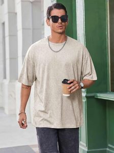 T-shirt en coton oversize pour homme, coupe décontractée, épaules tombantes, col rond, manches courtes, style urbain décontracté, mode quotidienne, effet délavé - Product Image 5