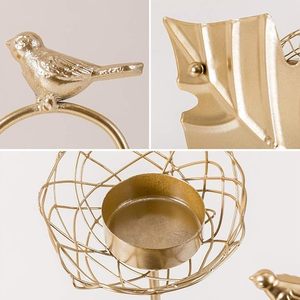 Handmade Metal <b>Bird</b> Tealight Candle Holder <b>Decorative</b> Floral Table Centerpiece Gold Finish - Product Image 3