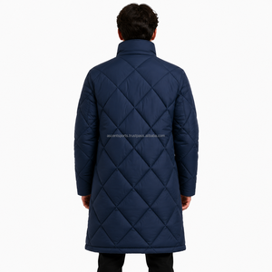 Manteau long matelassé noir pour homme, veste d'hiver, vêtement d'extérieur chaud, coupe-vent, imperméable, parka, production sur mesure en gros - Product Image 2
