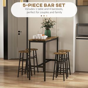 Set Tavolo Industriale per Colazione, per Casa, Ufficio o Seminterrato, 5 Pezzi, Tavolo e Sedie Alte da Bar con Struttura Stabile, 4 Posti - Product Image 5
