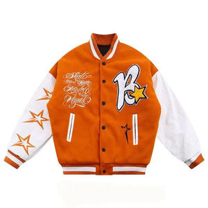 Chaqueta Bomber de Cuero Vacuno con Logotipo Bordado Personalizado, Estilo Graffiti, Cuello Letterman, Resistente al Viento, para Hombre - Product Image 1