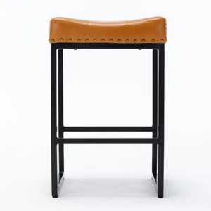 Modern Black Leather Bar <b>Stool</b> Metal Legs <b>Padded</b> Counter Height Chair Minimalist Kitchen Island <b>Stool</b> Industrial Barstool Seat - Product Image 3