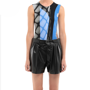 LUXE ATTIRE INDUSTRY Women <b>PU</b> Leather Skorts High Waist Elastic Waist Wide Leg Casual Knitted Loose Fit Solid Custom Logo Waist - Product Image 6